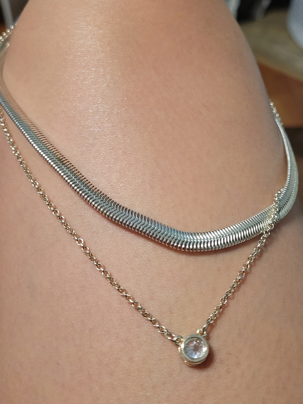 Elegant Dual-Layer Silver Necklace with Clear Pendant
